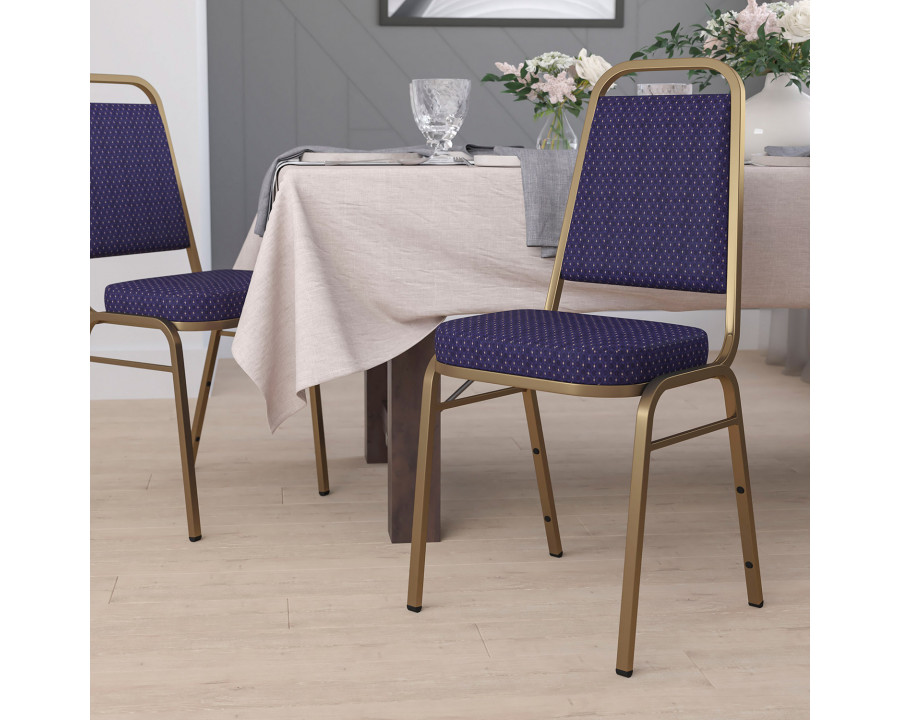 BLNK HERCULES Series Fabric Trapezoidal Back Stacking Banquet Chair with Gold Frame - Navy Patterned