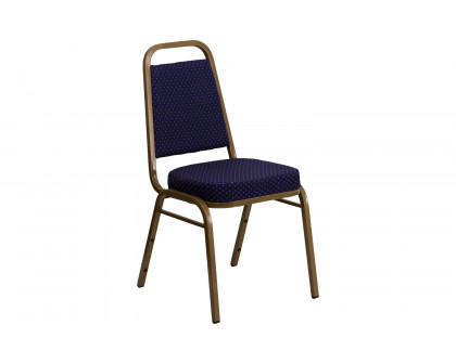 BLNK™ HERCULES Series Fabric Trapezoidal Back Stacking Banquet Chair with Gold Frame - Navy Patterned