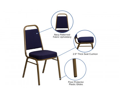 BLNK™ HERCULES Series Fabric Trapezoidal Back Stacking Banquet Chair with Gold Frame - Navy Patterned