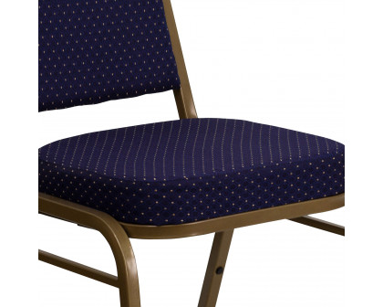 BLNK™ HERCULES Series Fabric Trapezoidal Back Stacking Banquet Chair with Gold Frame - Navy Patterned