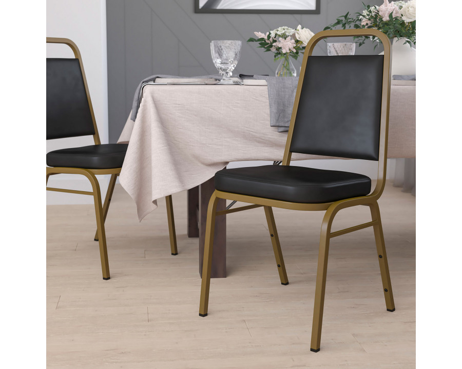 BLNK HERCULES Series Vinyl Trapezoidal Back Stacking Banquet Chair with Gold Frame