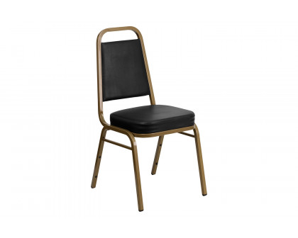 BLNK™ HERCULES Series Vinyl Trapezoidal Back Stacking Banquet Chair with Gold Frame - Black