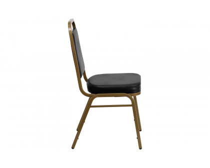 BLNK™ HERCULES Series Vinyl Trapezoidal Back Stacking Banquet Chair with Gold Frame - Black