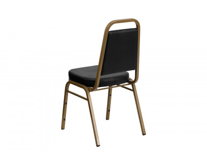 BLNK™ HERCULES Series Vinyl Trapezoidal Back Stacking Banquet Chair with Gold Frame - Black