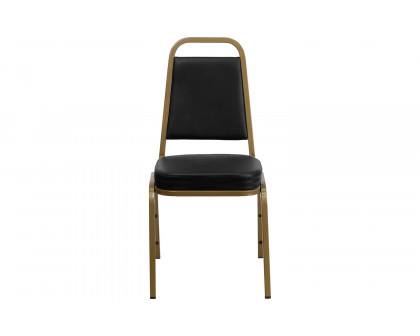 BLNK™ HERCULES Series Vinyl Trapezoidal Back Stacking Banquet Chair with Gold Frame - Black