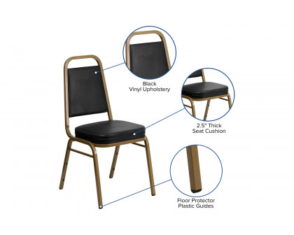 BLNK™ HERCULES Series Vinyl Trapezoidal Back Stacking Banquet Chair with Gold Frame - Black