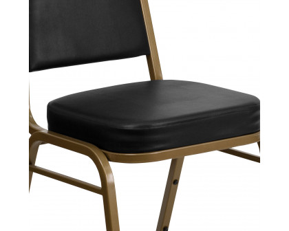 BLNK™ HERCULES Series Vinyl Trapezoidal Back Stacking Banquet Chair with Gold Frame - Black