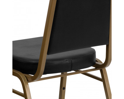 BLNK™ HERCULES Series Vinyl Trapezoidal Back Stacking Banquet Chair with Gold Frame - Black