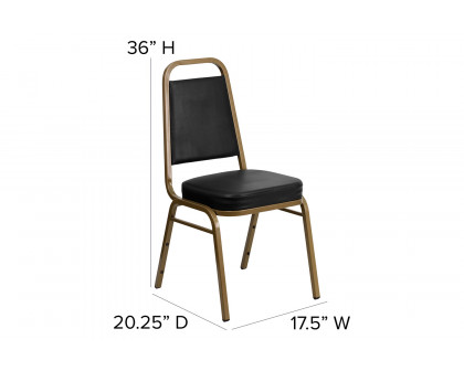 BLNK™ HERCULES Series Vinyl Trapezoidal Back Stacking Banquet Chair with Gold Frame - Black