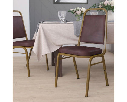 BLNK HERCULES Series Vinyl Trapezoidal Back Stacking Banquet Chair with Gold Frame