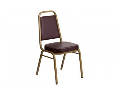 BLNK™ HERCULES Series Vinyl Trapezoidal Back Stacking Banquet Chair with Gold Frame - Brown