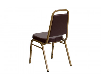 BLNK™ HERCULES Series Vinyl Trapezoidal Back Stacking Banquet Chair with Gold Frame - Brown