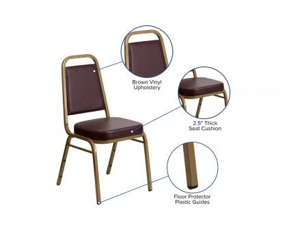 BLNK™ HERCULES Series Vinyl Trapezoidal Back Stacking Banquet Chair with Gold Frame - Brown