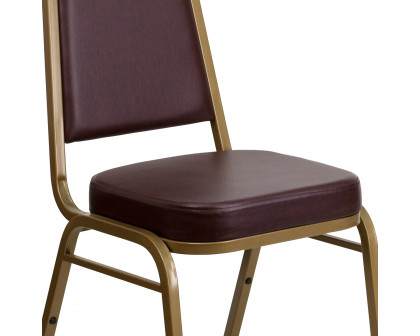 BLNK™ HERCULES Series Vinyl Trapezoidal Back Stacking Banquet Chair with Gold Frame - Brown