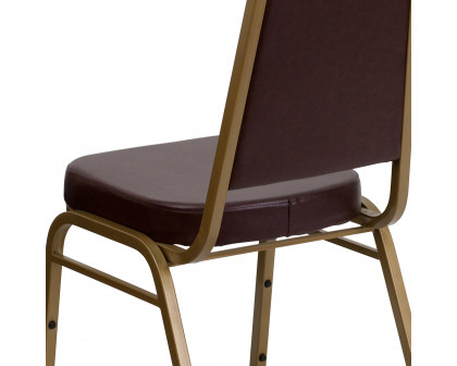 BLNK™ HERCULES Series Vinyl Trapezoidal Back Stacking Banquet Chair with Gold Frame - Brown