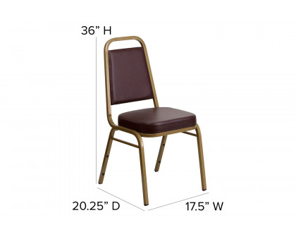 BLNK™ HERCULES Series Vinyl Trapezoidal Back Stacking Banquet Chair with Gold Frame - Brown