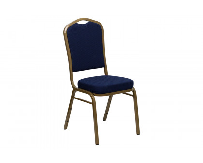 BLNK™ HERCULES Series Fabric Crown Back Stacking Banquet Chair with Gold Frame - Navy Blue Patterned