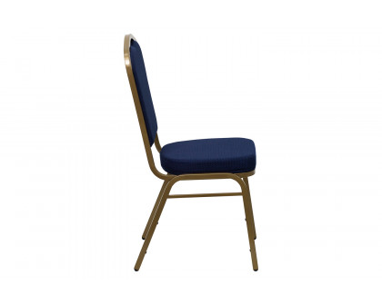 BLNK™ HERCULES Series Fabric Crown Back Stacking Banquet Chair with Gold Frame - Navy Blue Patterned