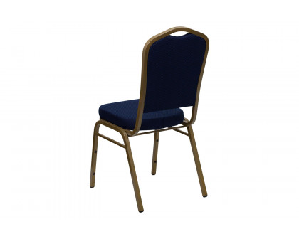 BLNK™ HERCULES Series Fabric Crown Back Stacking Banquet Chair with Gold Frame - Navy Blue Patterned