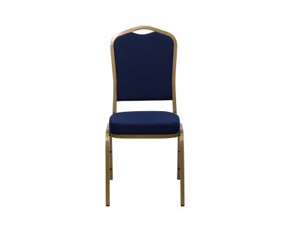 BLNK™ HERCULES Series Fabric Crown Back Stacking Banquet Chair with Gold Frame - Navy Blue Patterned