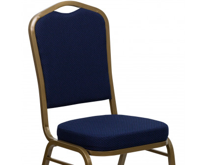 BLNK™ HERCULES Series Fabric Crown Back Stacking Banquet Chair with Gold Frame - Navy Blue Patterned