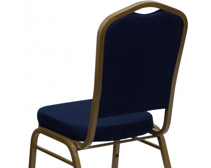 BLNK™ HERCULES Series Fabric Crown Back Stacking Banquet Chair with Gold Frame - Navy Blue Patterned