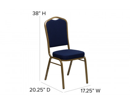 BLNK™ HERCULES Series Fabric Crown Back Stacking Banquet Chair with Gold Frame - Navy Blue Patterned