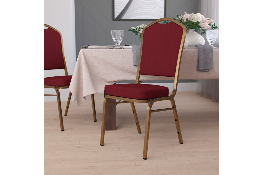 BLNK™ HERCULES Series Fabric Crown Back Stacking Banquet Chair with Gold Frame - Burgundy