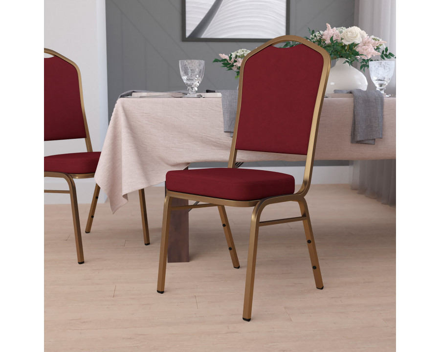 BLNK HERCULES Series Fabric Crown Back Stacking Banquet Chair with Gold Frame - Burgundy