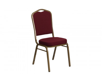 BLNK™ HERCULES Series Fabric Crown Back Stacking Banquet Chair with Gold Frame - Burgundy