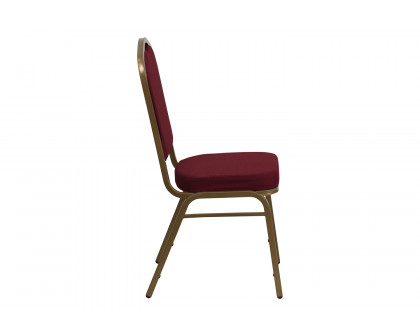 BLNK™ HERCULES Series Fabric Crown Back Stacking Banquet Chair with Gold Frame - Burgundy