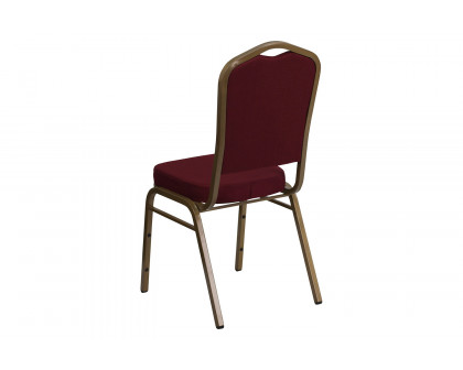 BLNK™ HERCULES Series Fabric Crown Back Stacking Banquet Chair with Gold Frame - Burgundy