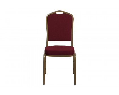 BLNK™ HERCULES Series Fabric Crown Back Stacking Banquet Chair with Gold Frame - Burgundy