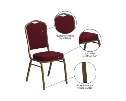 BLNK™ HERCULES Series Fabric Crown Back Stacking Banquet Chair with Gold Frame - Burgundy