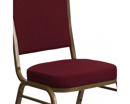 BLNK™ HERCULES Series Fabric Crown Back Stacking Banquet Chair with Gold Frame - Burgundy