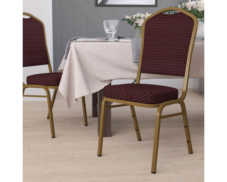 BLNK HERCULES Series Fabric Crown Back Stacking Banquet Chair with Gold Frame - Burgundy Patterned