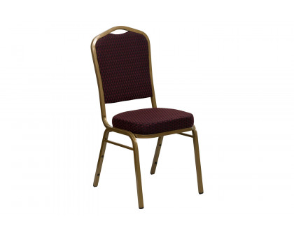 BLNK™ HERCULES Series Fabric Crown Back Stacking Banquet Chair with Gold Frame - Burgundy Patterned