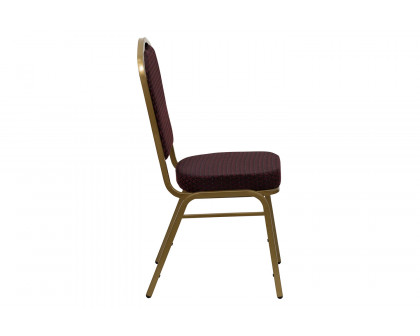 BLNK™ HERCULES Series Fabric Crown Back Stacking Banquet Chair with Gold Frame - Burgundy Patterned