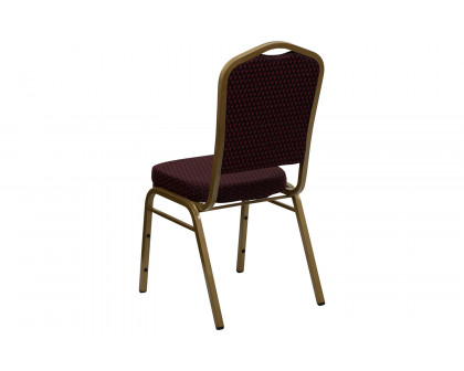 BLNK™ HERCULES Series Fabric Crown Back Stacking Banquet Chair with Gold Frame - Burgundy Patterned