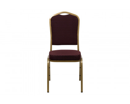 BLNK™ HERCULES Series Fabric Crown Back Stacking Banquet Chair with Gold Frame - Burgundy Patterned