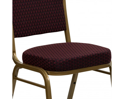 BLNK™ HERCULES Series Fabric Crown Back Stacking Banquet Chair with Gold Frame - Burgundy Patterned