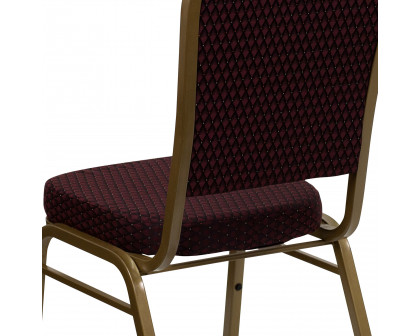 BLNK™ HERCULES Series Fabric Crown Back Stacking Banquet Chair with Gold Frame - Burgundy Patterned