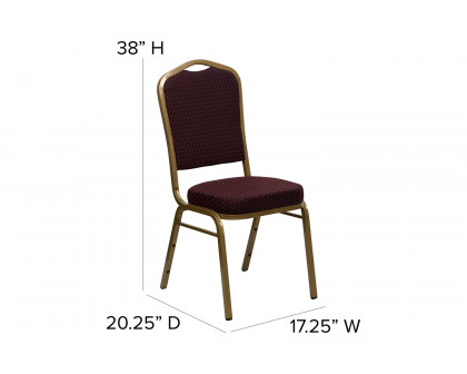 BLNK™ HERCULES Series Fabric Crown Back Stacking Banquet Chair with Gold Frame - Burgundy Patterned