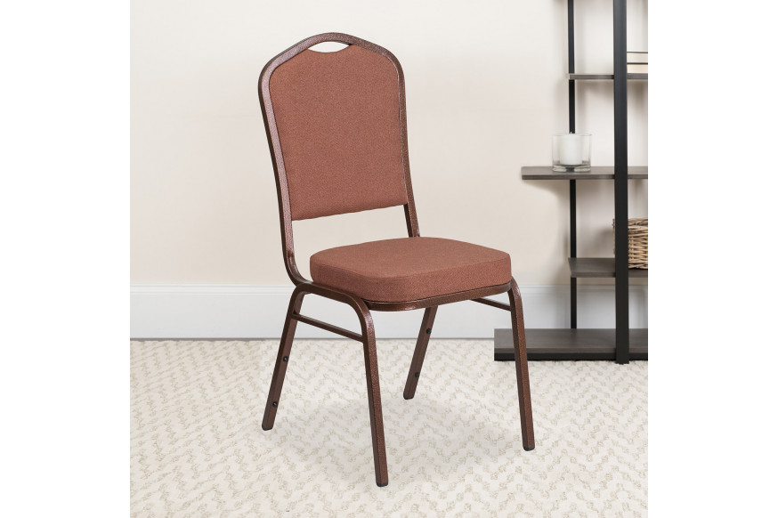 BLNK™ HERCULES Series Fabric Crown Back Stacking Banquet Chair with Copper Vein Frame - Brown