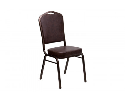 BLNK HERCULES Series Vinyl Crown Back Stacking Banquet Chair with Copper Vein Frame - Brown