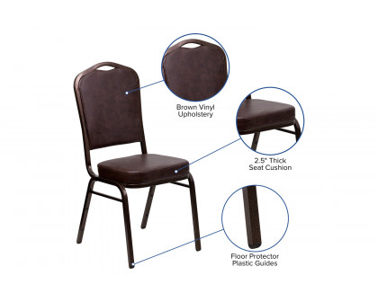 BLNK HERCULES Series Vinyl Crown Back Stacking Banquet Chair with Copper Vein Frame - Brown