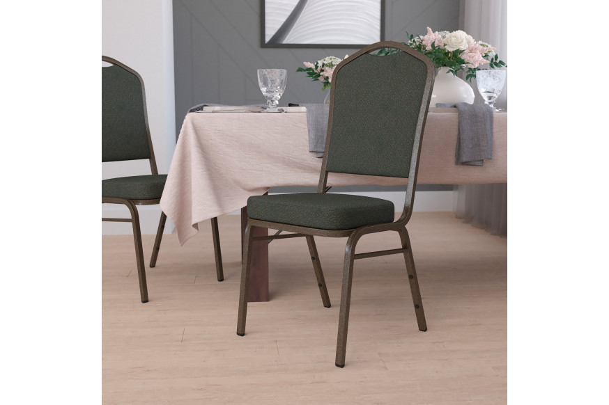 BLNK™ HERCULES Series Fabric Crown Back Stacking Banquet Chair with Gold Vein Frame - Green Patterned