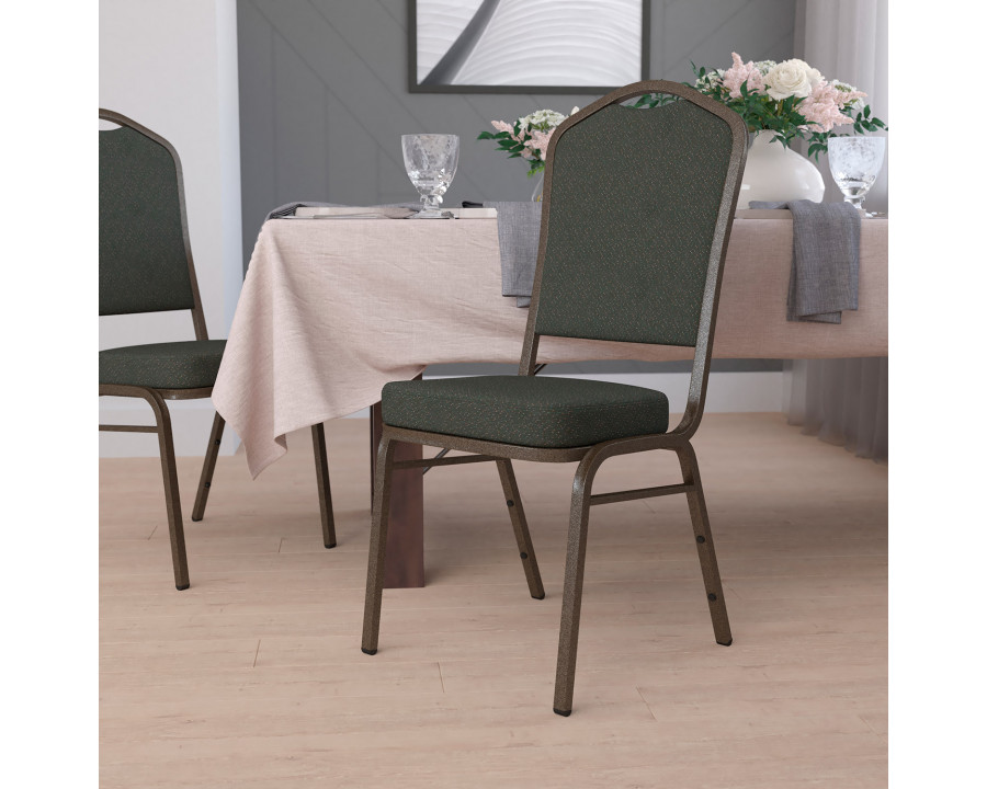 BLNK HERCULES Series Fabric Crown Back Stacking Banquet Chair with Gold Vein Frame - Green Patterned