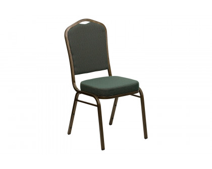 BLNK™ HERCULES Series Fabric Crown Back Stacking Banquet Chair with Gold Vein Frame - Green Patterned