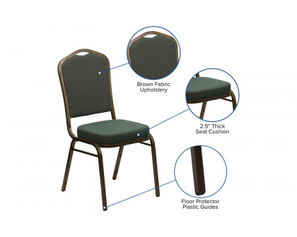 BLNK™ HERCULES Series Fabric Crown Back Stacking Banquet Chair with Gold Vein Frame - Green Patterned